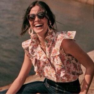 Sézane Chiara floral short sleeve ruffle blouse, Spring ‘22 collection, size 36.
